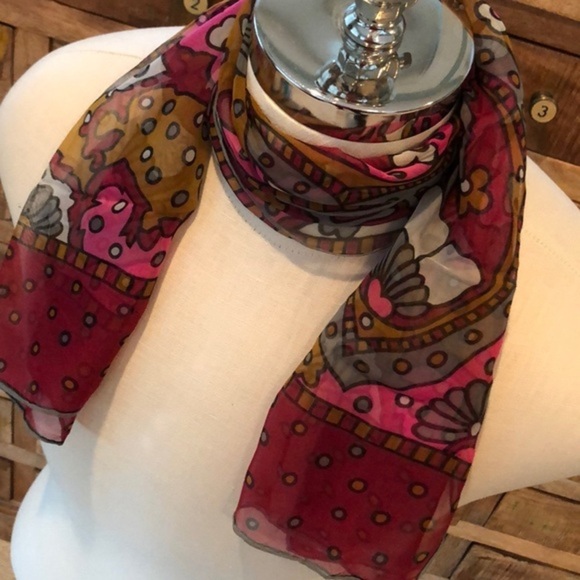 Burmel vintage mod floral motif oblong silk scarf - Picture 3 of 8